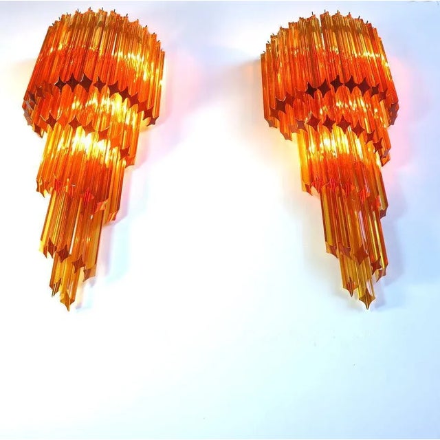 Italian Sconces with 41 Amber Colored Glasses, 1980s, Set of 2 For Sale - Image 6 of 7