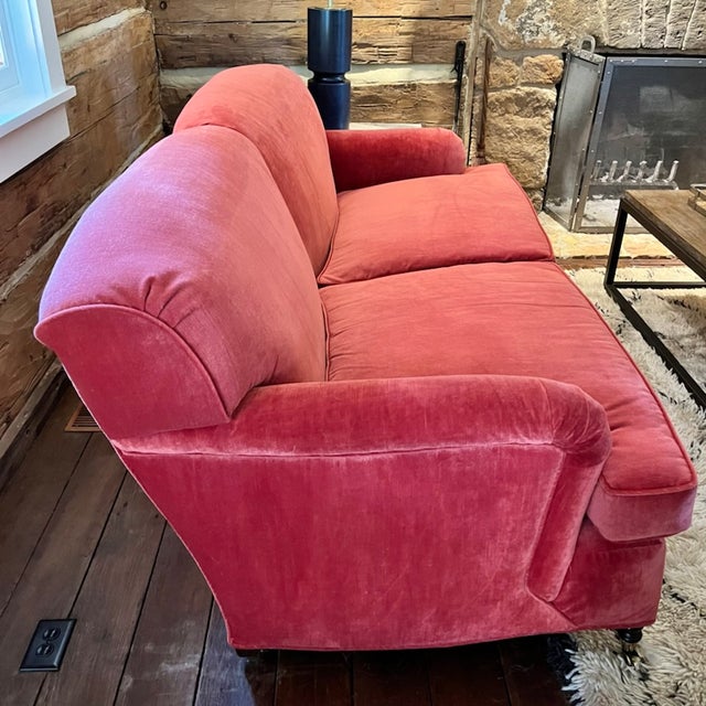 English Roll Arm Sofas in Red Velvet a Pair Chairish