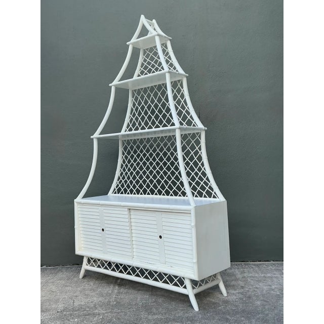 Vintage White Rattan Pagoda Etagere For Sale - Image 9 of 12