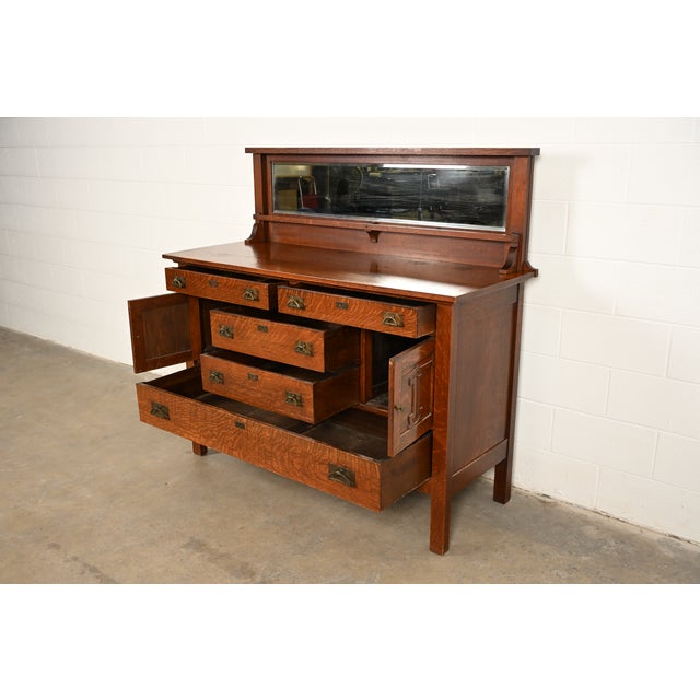 Stickley Brothers Style Antique Mission Oak Arts & Crafts Sideboard or Bar Cabinet, Circa 1910 For Sale In South Bend - Image 6 of 16