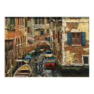 Viktor Shvaiko"Boats on Venice" Venice on Canvas Unframed H.Signed For Sale