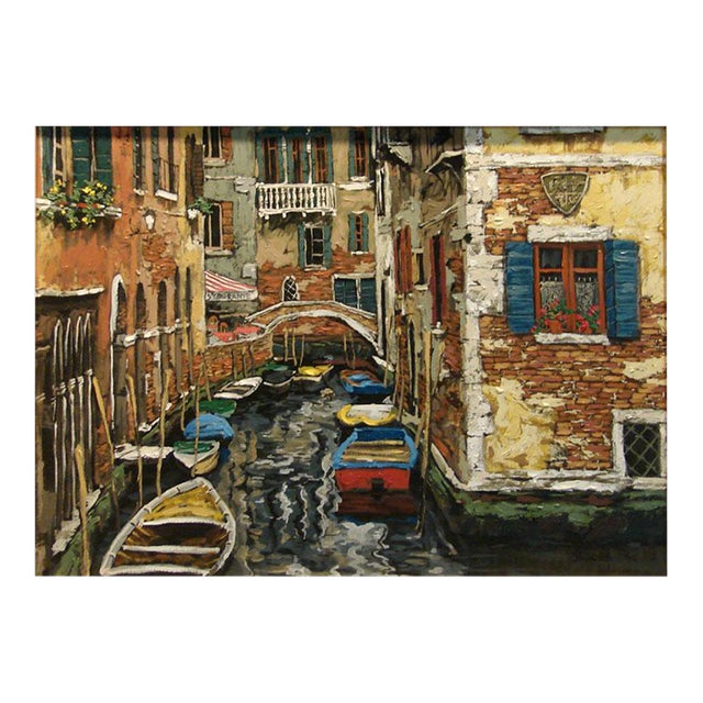 Viktor Shvaiko"Boats on Venice" Venice on Canvas Unframed H.Signed For Sale