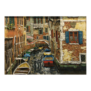 Viktor Shvaiko"Boats on Venice" Venice on Canvas Unframed H.Signed