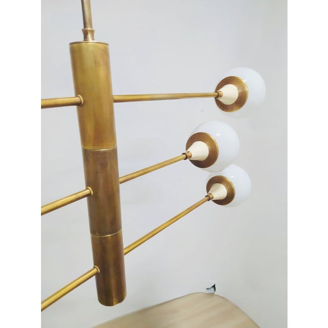 Mid-Century Brass Chandelier with 6 Opaline Spheres, Italy, 1960s For Sale - Image 4 of 14