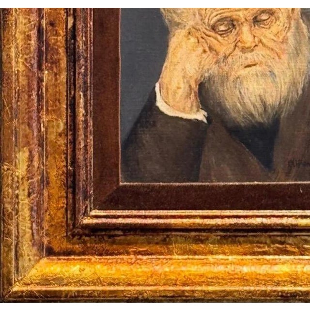 1967 Signed Original Clifton Hofa Oil Portrait – "Contemplating Time" For Sale In Portland, ME - Image 6 of 13