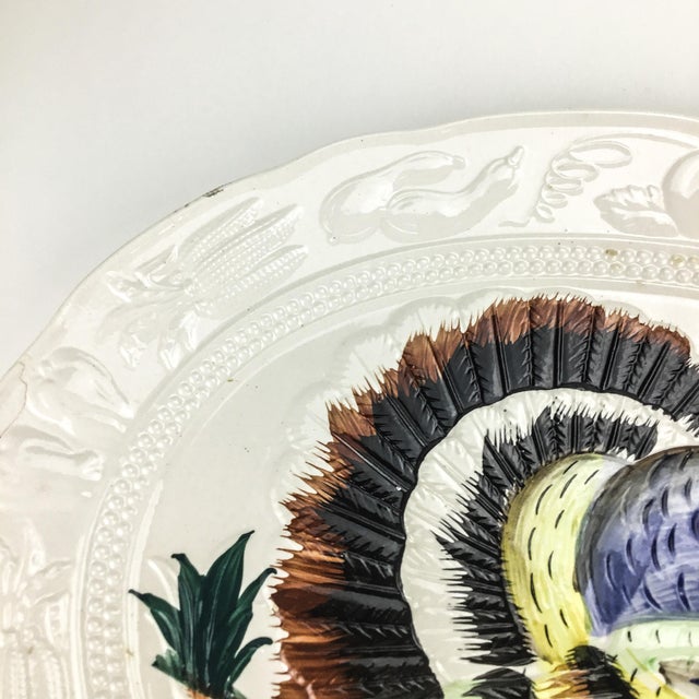 Ceramic Vintage Large Ceramic Hand Painted Turkey Holiday Platter For Sale - Image 7 of 13