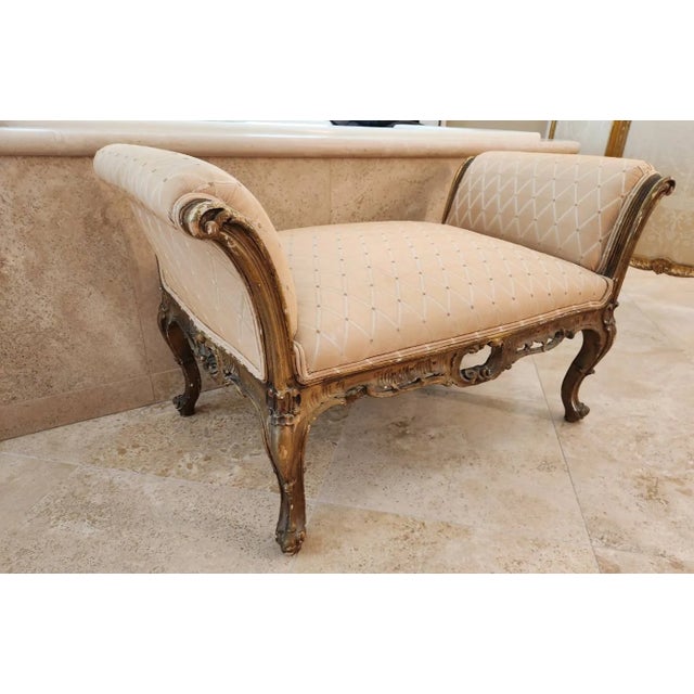 1900 - 1909 Antique French Carved Wood With Gold Leaf Bench, Circa 1890 For Sale - Image 5 of 6