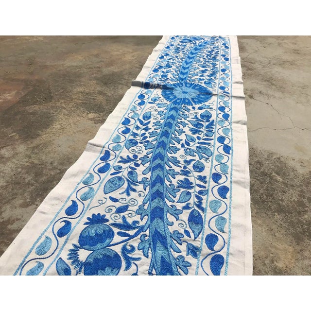 Crochet Table Runner, Blue Patterns With Floral Center For Sale In Los Angeles - Image 6 of 8