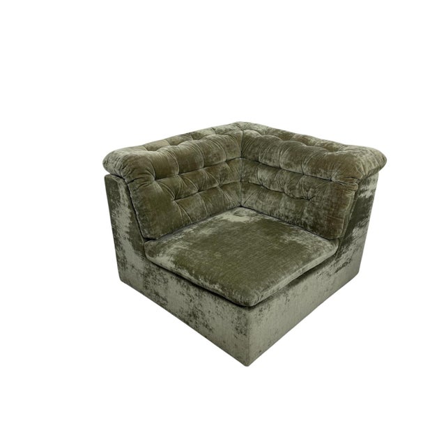 Vintage Olive Velvet Modular Two-Seater Sofa, 1960s For Sale - Image 13 of 17