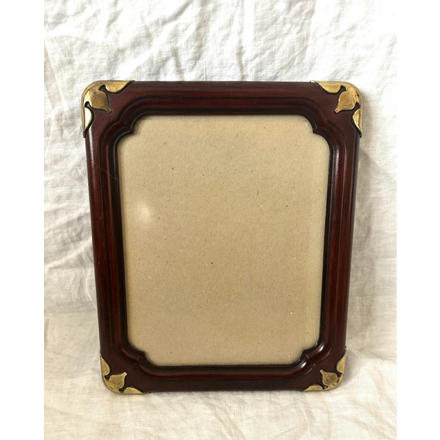 Hollywood Regency Vintage Wood & Brass Picture Frame For Sale - Image 3 of 5
