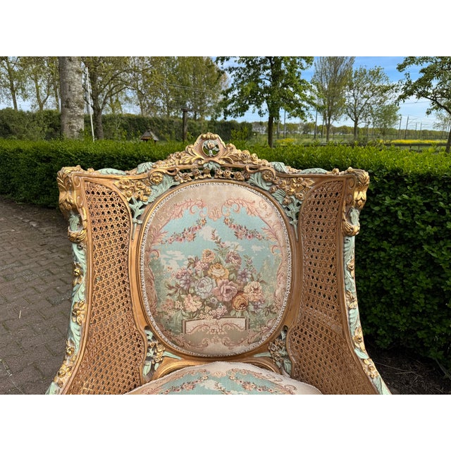 1940s 1940 French Louis XVI Pastel Beech Cane Bergères - Pair For Sale - Image 5 of 11