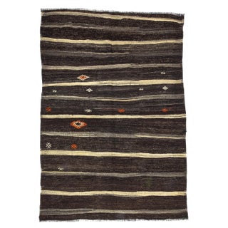 Vintage Striped Brown Kilim Rug-6'2'x9" For Sale