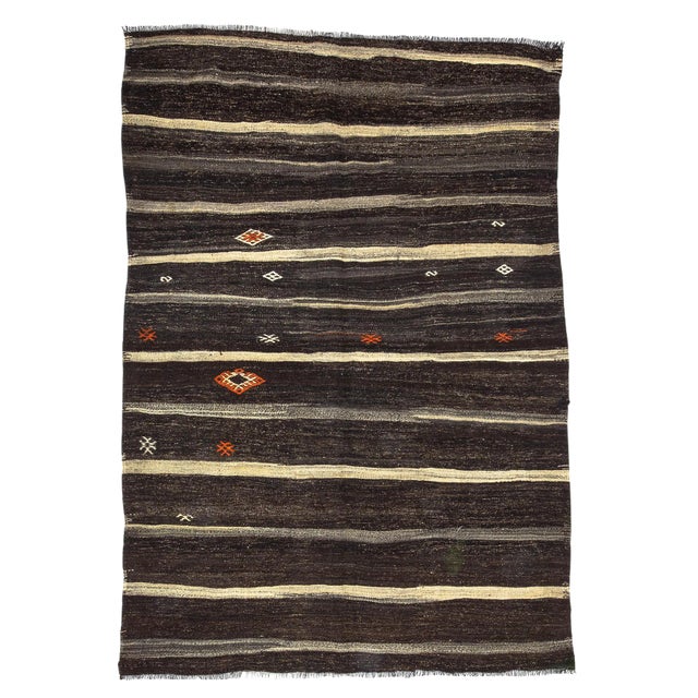 Vintage Striped Brown Kilim Rug-6'2'x9" For Sale