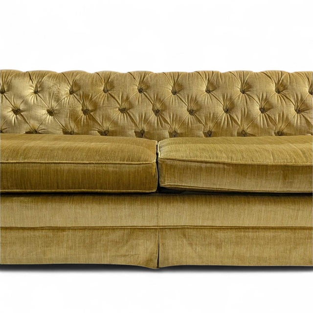 Vintage Hollywood Regency Gold Velvet Tufted Sofa, Mid-Century For Sale - Image 12 of 16