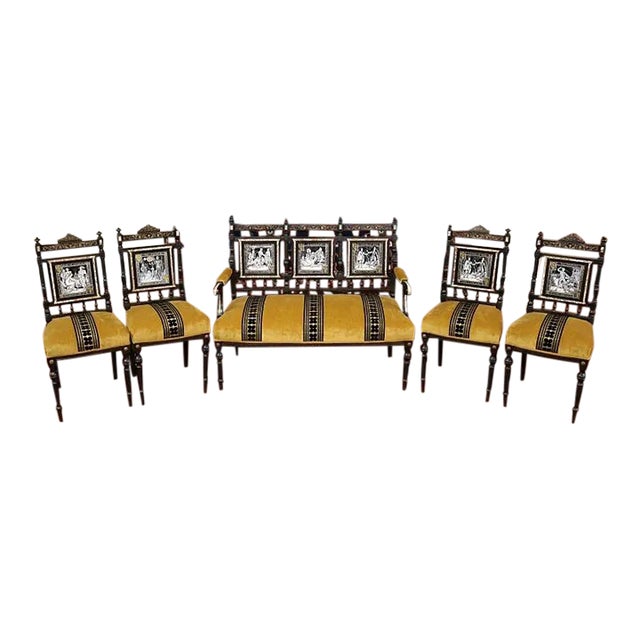 19th Century Aesthetic Victorian Parlor Set Settee & 4 Chairs by John Moyr Smith For Sale