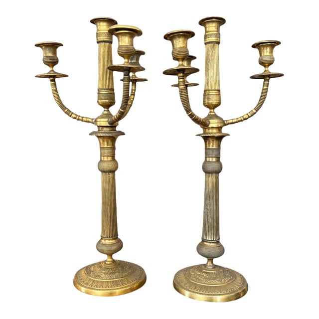 Early 20th Century Brass Pair of Candelabras For Sale