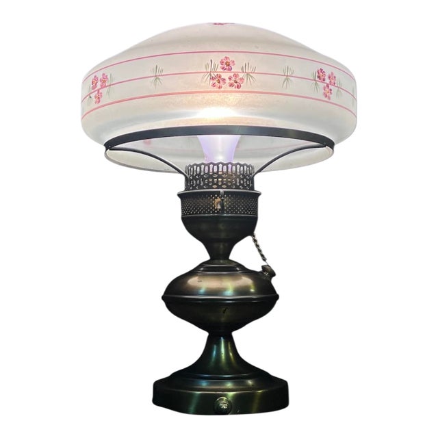 1920s Brass Table Lamp With Dome Shade For Sale