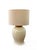 Pair of high-gloss, ivory ginger jar formed table lamps with woven rattan trim. Hollywood Regency style, date late 70's,...