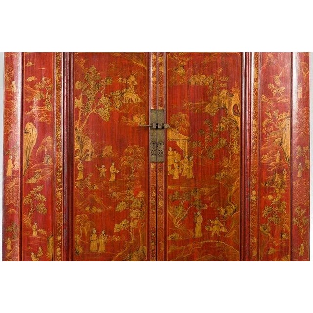 19th Century Large Chinese Qing Dynasty Red Lacquer Armoire with Gilt Décor For Sale In New York - Image 6 of 13