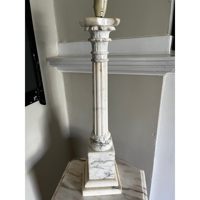 Black Black and White Marble Neoclassical Column Lamp For Sale - Image 8 of 8