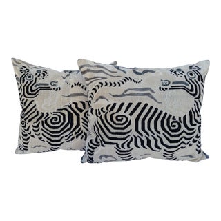 Clarence House Tibet Dragon Velvet Pillows - A Pair For Sale