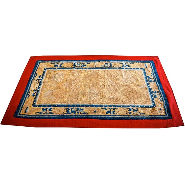 This late 19th-century (circa 1880) Chinese-Ningxia rug, features a soft, hand-spun wool pile with a distinctive ivory-...