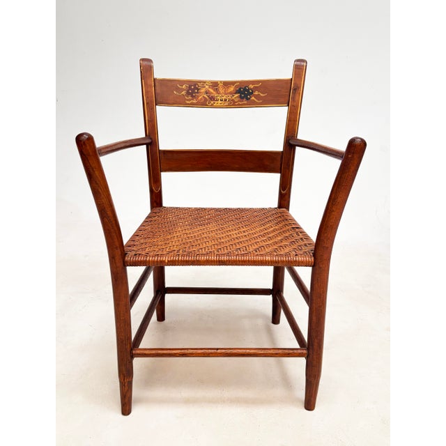 Early 20th Century Set of Four American Colonial Revival Hand-Painted Armchairs, Woven Splint Seats For Sale - Image 4 of 16