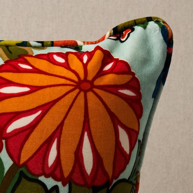 Art Deco Schumacher Chiang Mai Dragon Velvet 18" Pillow in Aquamarine For Sale - Image 3 of 4
