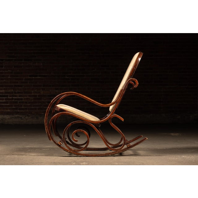 Late 19th Century Antique Thonet-Style Bentwood Rocking Chair With With Upholstered Seating For Sale - Image 5 of 13