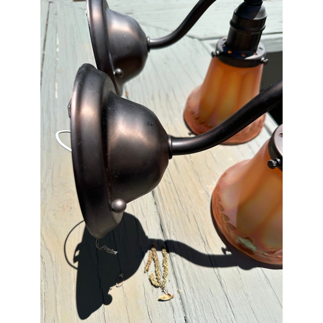 Pair of Antique Brass Sconces With Vintage Nuart Shades For Sale In New York - Image 6 of 7