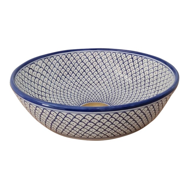 Contemporary Zerka' Ceramic Sink Bowl Painted With Fish Eyes For Sale