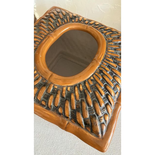 Ceramic Rattan Look Tissue Box Cover For Sale - Image 4 of 10