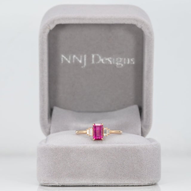 Modern Pink Tourmaline Ring With Earth-Mined Diamond Accents: Solid 14k Gold, 7x4mm, Size 6.75 For Sale - Image 3 of 9