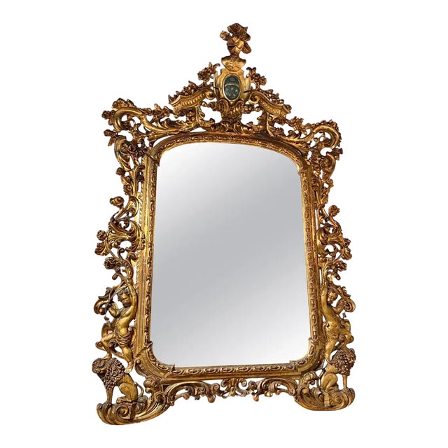 Monumental Late 19th Century Giltwood Mirror With Coat of Arms For Sale