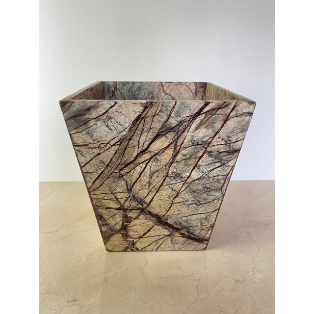 Late 20th Century Post Modern Rainforest Marble Tapered Waste Basket For Sale - Image 4 of 10