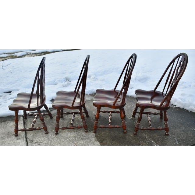 Brown E R Buck Americana Maple Windsor Dining Chairs Set 4 Spindle Back Bullseye 70s For Sale - Image 8 of 13