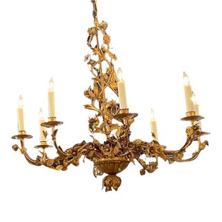 19th Century Italian Gilt Tole Floral Chandeliers With 8 Lights For Sale