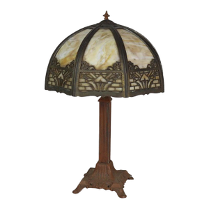 Arts & Crafts Bradley & Hubbard Style 8-Panel Slag Glass Table Lamp C1920