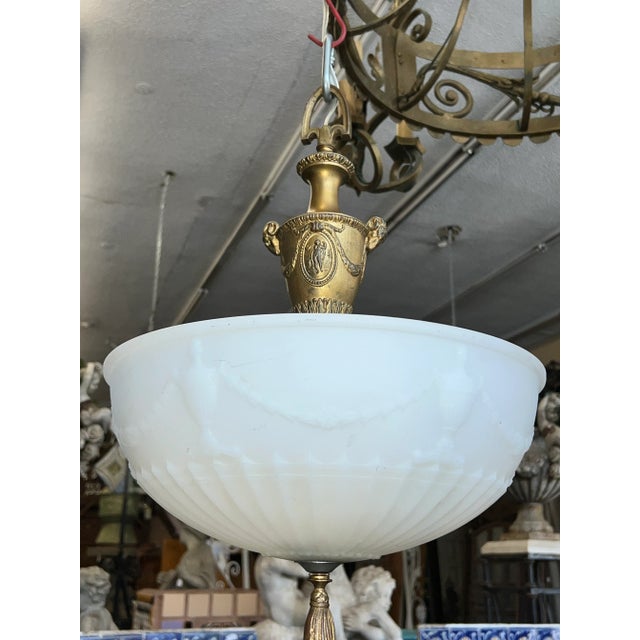 1920s Rococo Pendant With Milk Glass Globe and Gold Details For Sale - Image 4 of 13