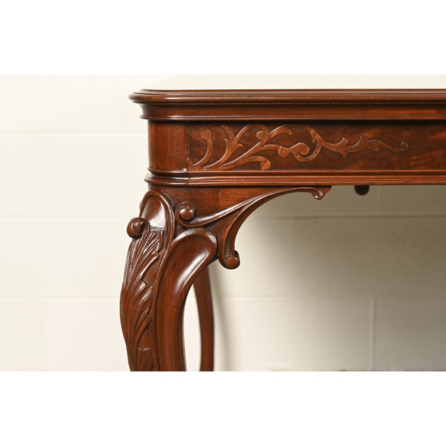 Romweber Style Georgian Walnut and Burl Wood Extension Dining Table, Newly Refinished For Sale - Image 11 of 17