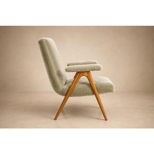 1960s Brazilian Modern Armchair in Sage-Greige Mohair and Hardwood, Brazil, 1950s For Sale - Image 5 of 14