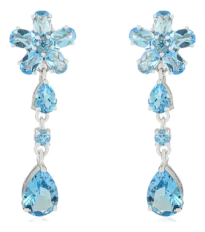 Luxury 11.6 Ct Blue Topaz Multi Cut 925 Silver Dangle Earrings- Two Piece