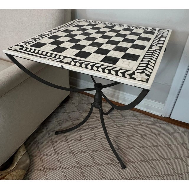 Mid-Century Modern Pewter Gueridon Table with Inlay Tessellated Bone Top For Sale - Image 3 of 11