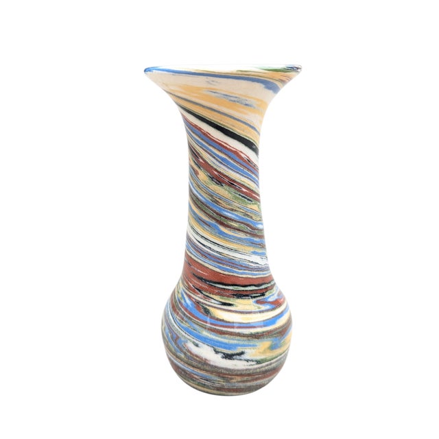 Blue Mid 20th Century Desert Sands Multi Color Swirl Art Pottery Vase For Sale - Image 8 of 9