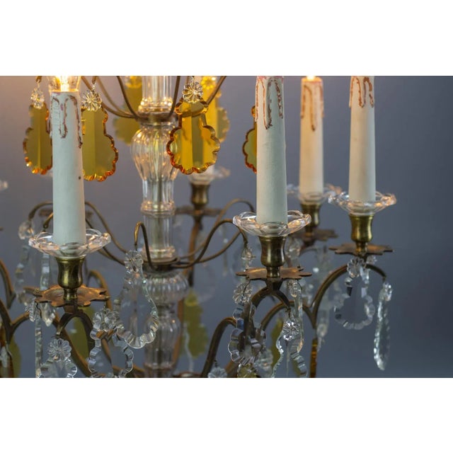 Antique Louis XVI Crystal Glass and Brass Chandelier For Sale - Image 9 of 18