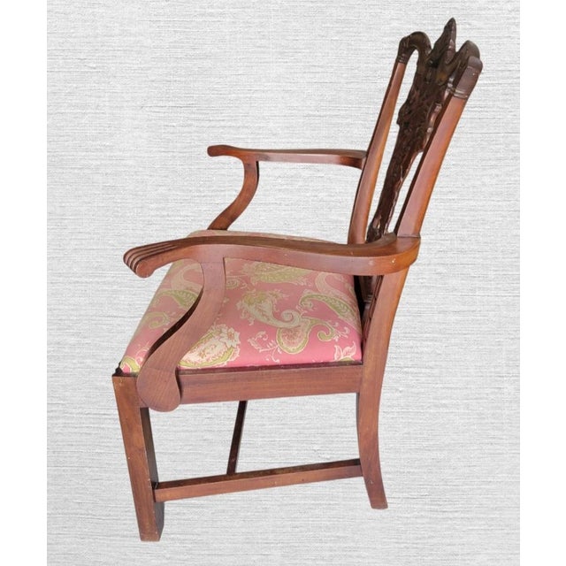 Burnt Umber Vintage Chippendale, Georgin Ribbon-Back Armchair With Upholstered Seat For Sale - Image 8 of 8