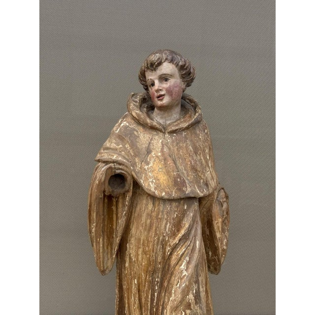 Baroque Large 18th Century Baroque Religious Carved Wooden Monk For Sale - Image 3 of 15