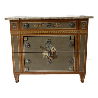 Vintage Drexel Heritage Hand-Painted Neoclassical Dresser With Faux Stone Top For Sale