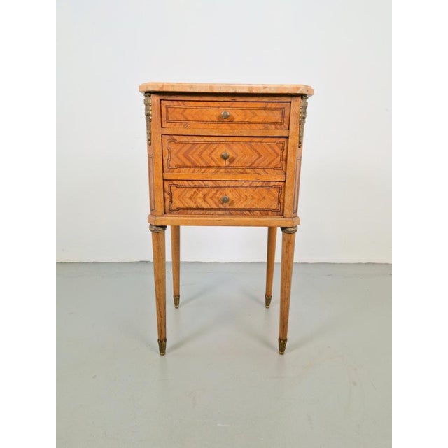 Vintage French Bedside Table with Marble Top and Brass Ornaments, 1920s For Sale - Image 14 of 14