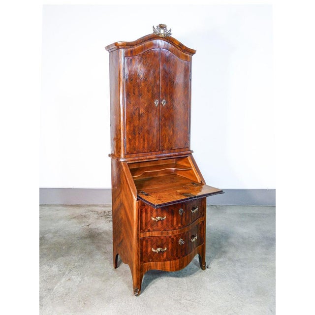 Trumeau / Secretaire Louis XV in Geometric Fund -bottomed wooden wooden, top anta, folding top and three drawers. Original...